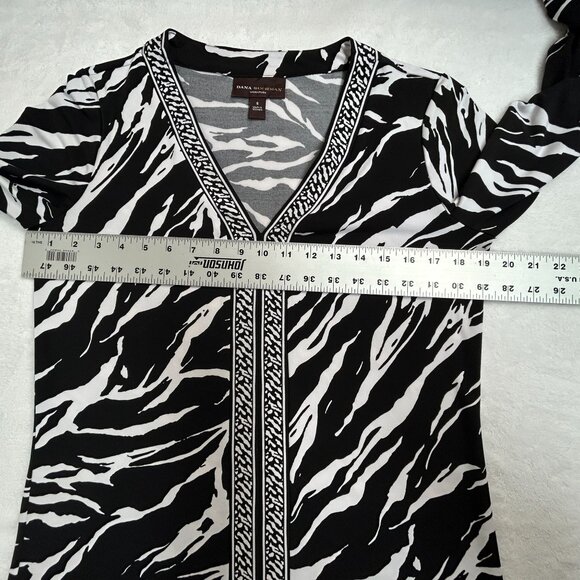 Dana Buchman Signature Black White Zebra Print V-Neck Shift Dress Small Stretch - Picture 7 of 8
